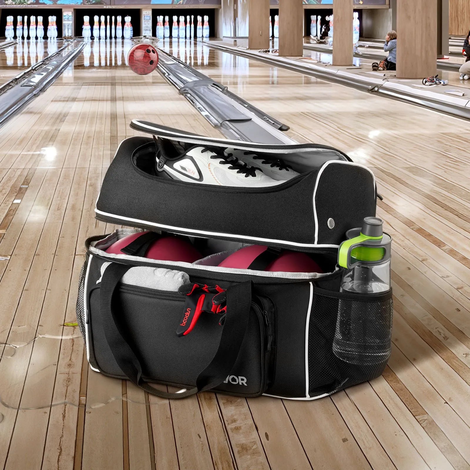 2-Ball Four-Wheel Bowling Bag with Separate Shoe Compartment, Accessory Pocket & Retractable Handle