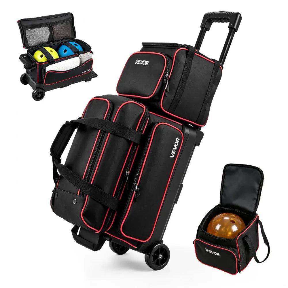 3-Ball Bowling Bag Double Roller with Separate Shoe Compartment, Fits Men’s Shoes Up to Size 16