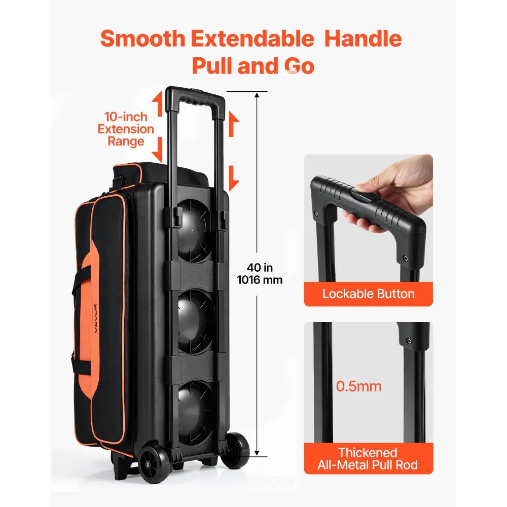 3-Ball Bowling Bag Double Roller with Shoe Compartment – Fits Shoes Up to US Size 16