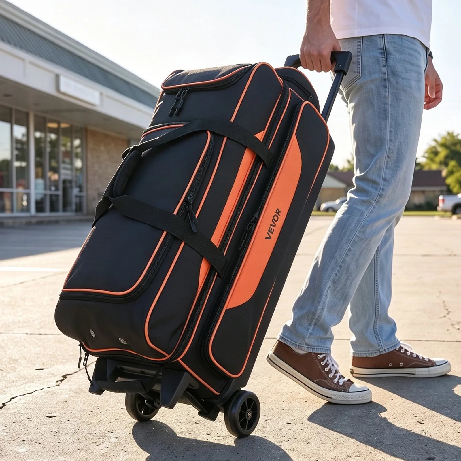 3-Ball Bowling Bag Double Roller with Shoe Compartment – Fits Shoes Up to US Size 16