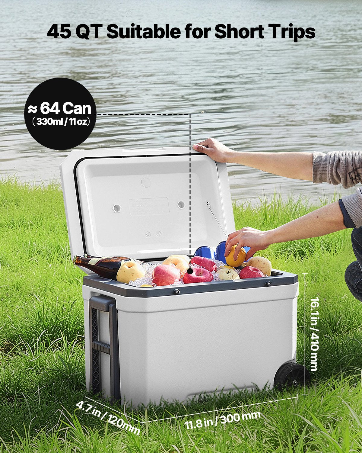 VEVOR Portable Cooler 45 QT Wheeled Cooler 64 Can Capacity with Cup Holder 