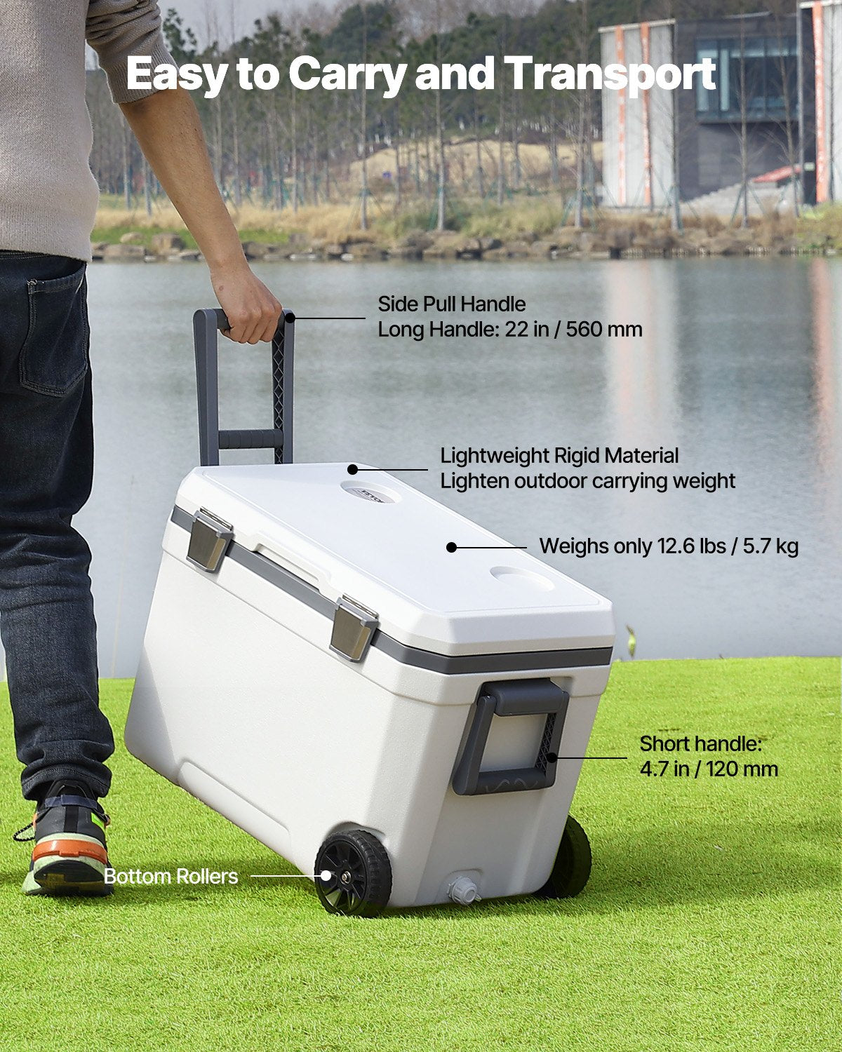VEVOR Portable Cooler 45 QT Wheeled Cooler 64 Can Capacity with Cup Holder 