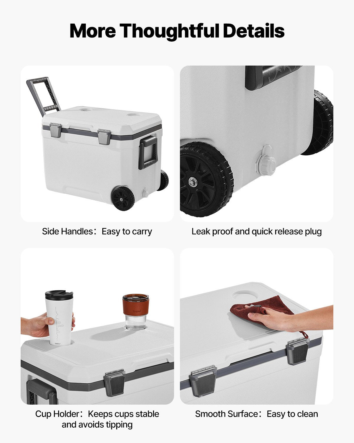 VEVOR Portable Cooler 45 QT Wheeled Cooler 64 Can Capacity with Cup Holder 