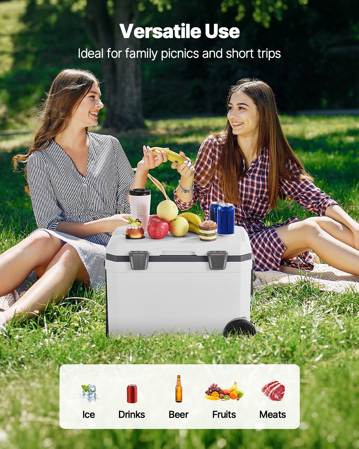 VEVOR Portable Cooler 45 QT Wheeled Cooler 64 Can Capacity with Cup Holder 