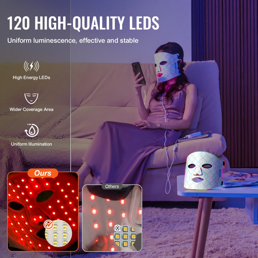 VEVOR Red Light Therapy Mask 7-Color LED Face Mask Light Therapy with 850nm NIR 