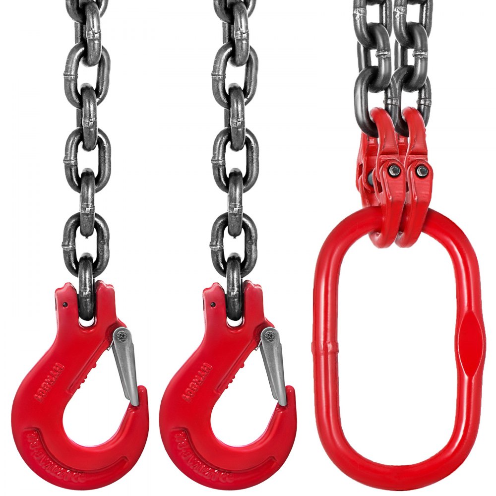 Lifting Chain Sling - 2/5" x 5' Double Leg with Steel Hook - Grade 80 