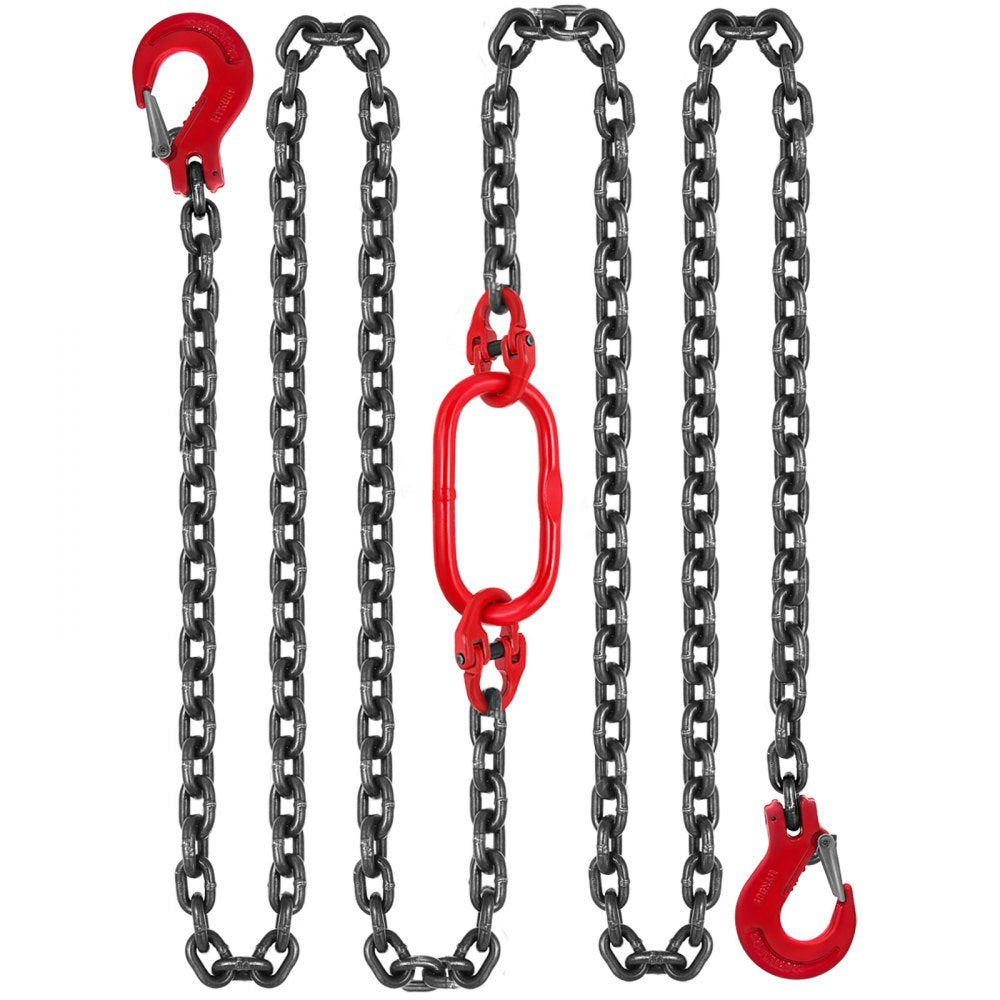 Lifting Chain Sling - 2/5" x 5' Double Leg with Steel Hook - Grade 80 