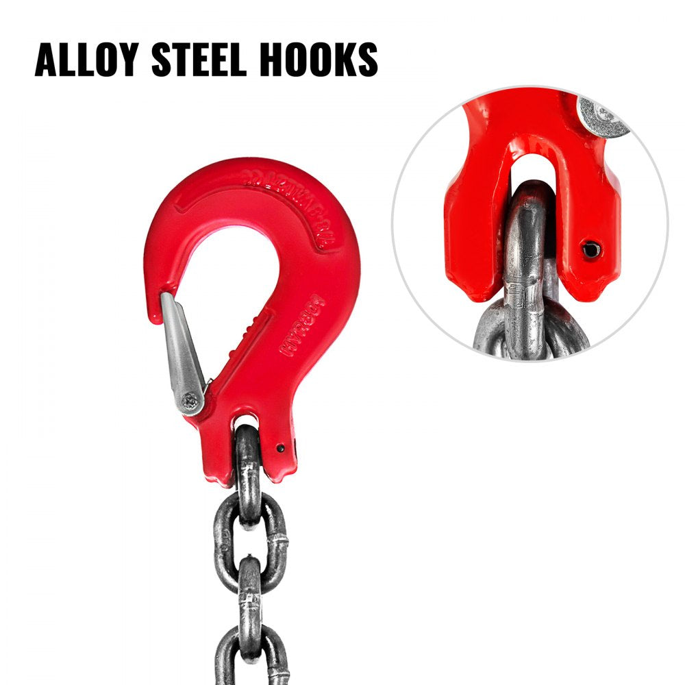 Lifting Chain Sling - 2/5" x 5' Double Leg with Steel Hook - Grade 80 