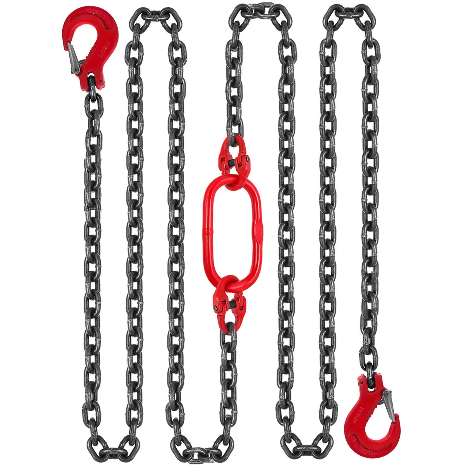 VEVOR Chain Sling 6FT 5/16 x 6 Double Leg with Grab Hooks Sling Chain 3T/6600lbs Capacity Double Leg Chain Sling G80 Mn-Steel, Red 