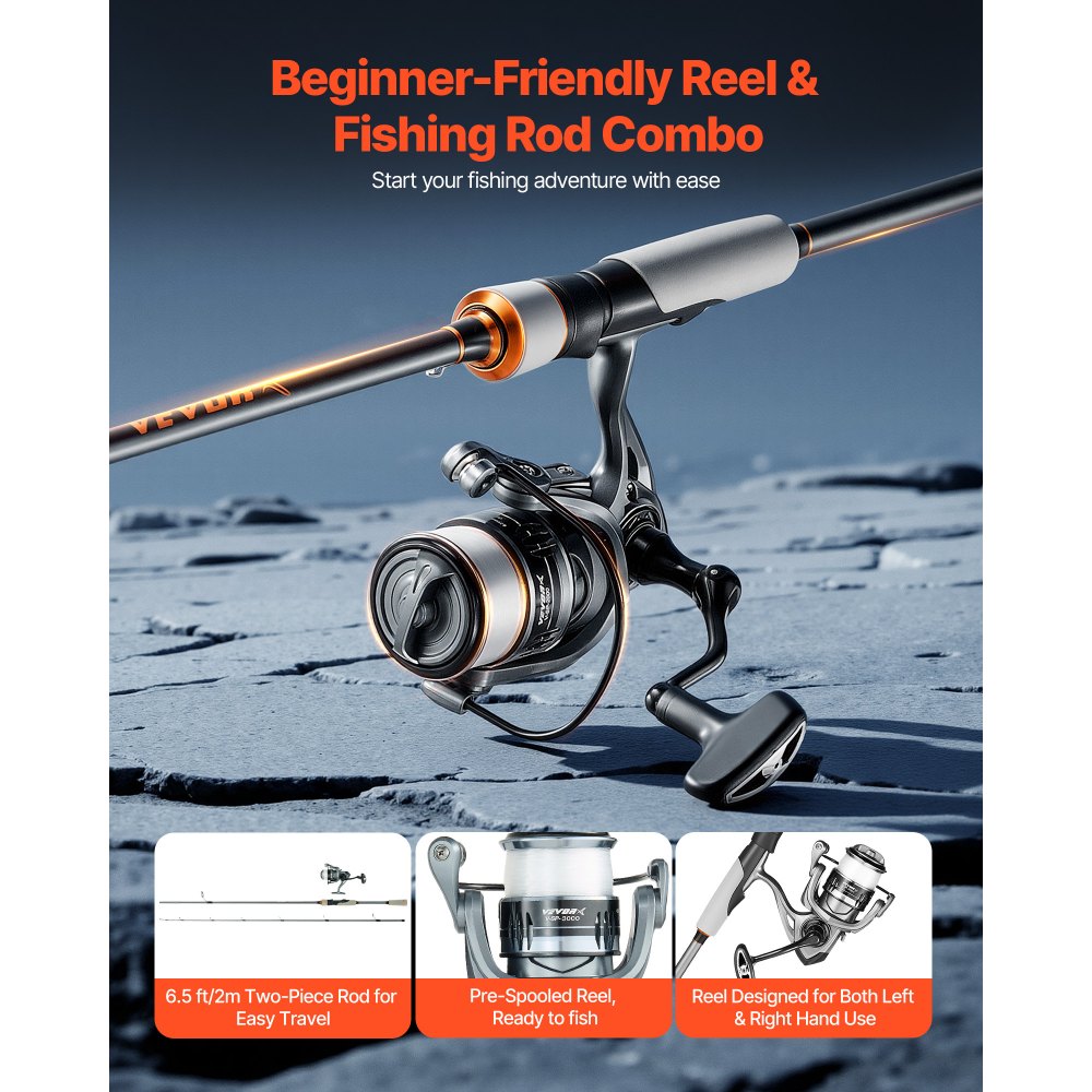 6.5 ft Carbon Fiber Spinning Rod and Reel Combo | 3000 Reel with 7+1 Ball Bearings & EVA Handle