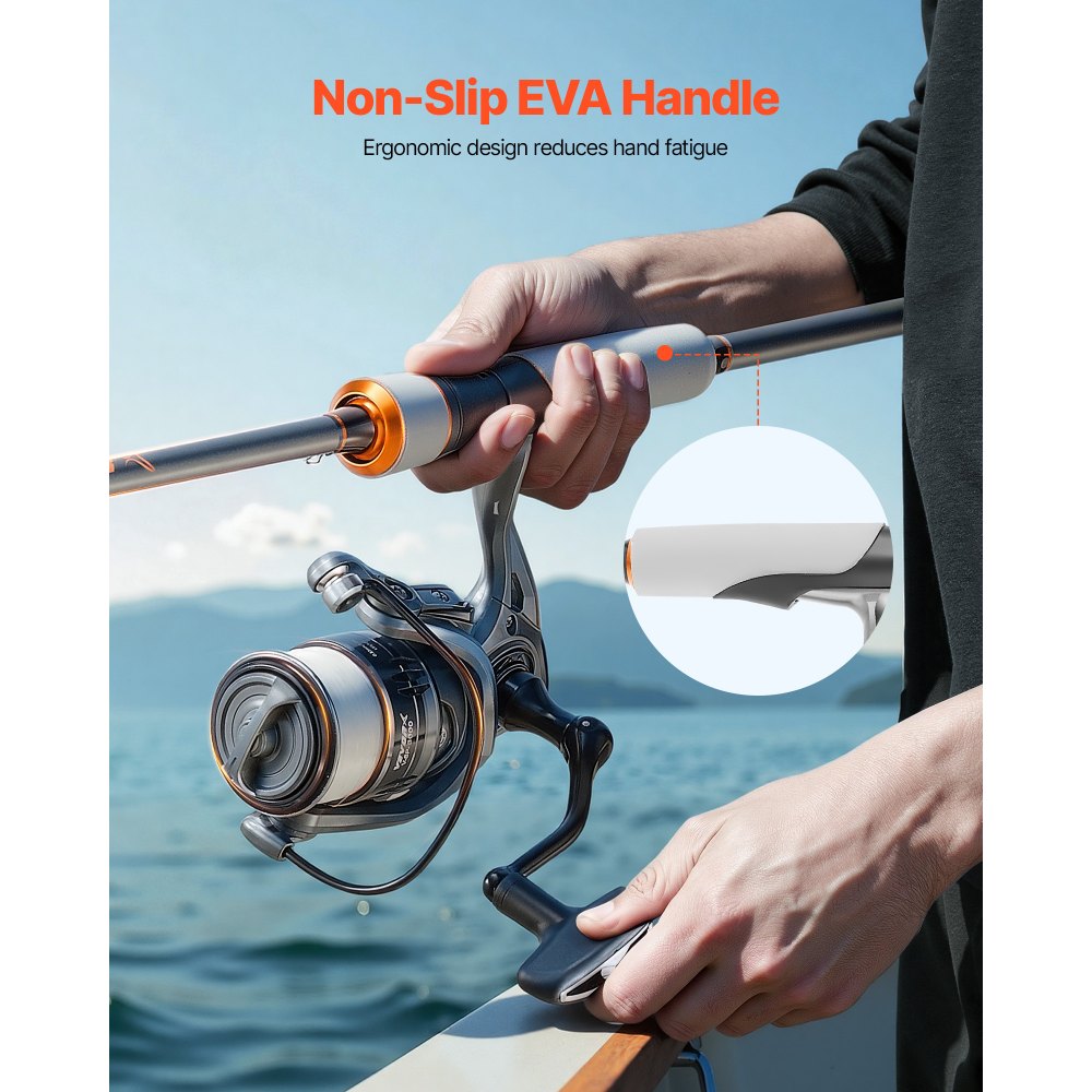 6.5 ft Carbon Fiber Spinning Rod and Reel Combo | 3000 Reel with 7+1 Ball Bearings & EVA Handle