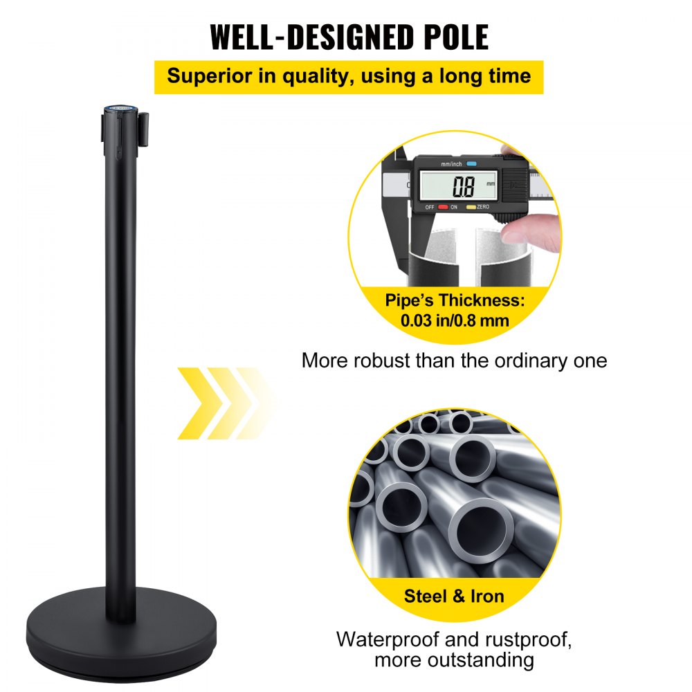 VEVOR Crowd Control Stanchion Stanchion Set 4 Pieces with 6.6 ft/2 m Black Belt 