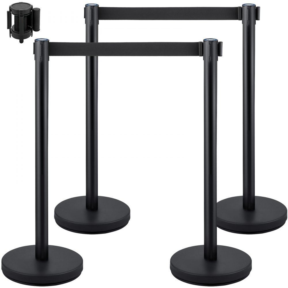 VEVOR Crowd Control Stanchion Stanchion Set 4 Pieces with 6.6 ft/2 m Black Belt 