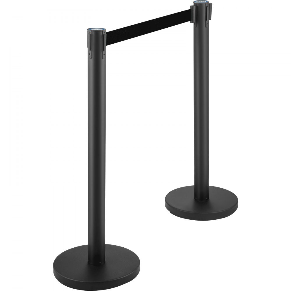 VEVOR Crowd Control Stanchion, Set of 6 Pieces Stanchion Set, Stanchion Set with 6.6 ft/2 m Black Retractable Belt, Black Crowd Control Barrier w/Concrete and Metal Base - Easy Connect Assembly 