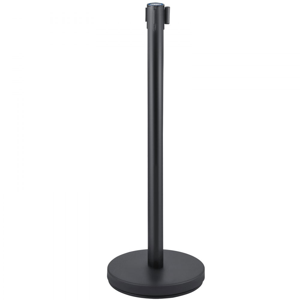 VEVOR Crowd Control Stanchion, Set of 6 Pieces Stanchion Set, Stanchion Set with 6.6 ft/2 m Black Retractable Belt, Black Crowd Control Barrier w/Concrete and Metal Base - Easy Connect Assembly 