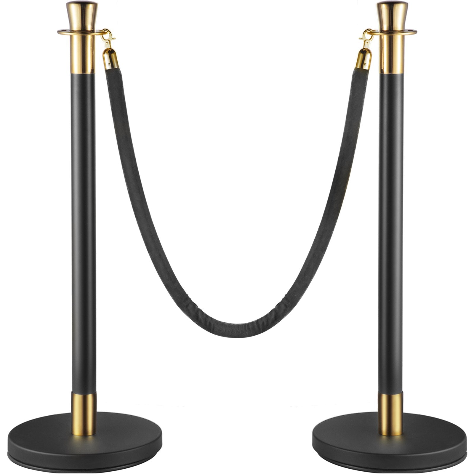 VEVOR Crowd Control Stanchion, Set of 6 Pieces Stanchion Set, Stanchion Set with 5 ft/1.5 m Black Velvet Rope, Black Crowd Control Barrier w/ Sturdy Concrete and Metal Base – Easy Connect Assembly 