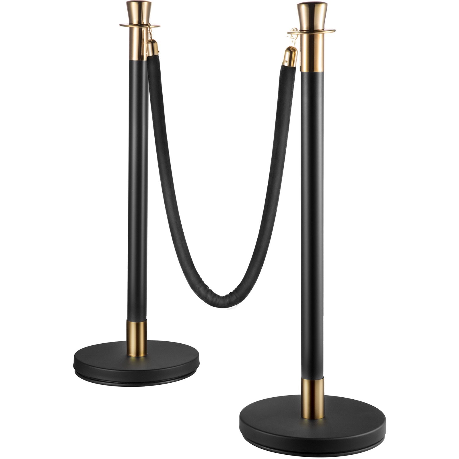 VEVOR Crowd Control Stanchion, Set of 6 Pieces Stanchion Set, Stanchion Set with 5 ft/1.5 m Black Velvet Rope, Black Crowd Control Barrier w/ Sturdy Concrete and Metal Base – Easy Connect Assembly 