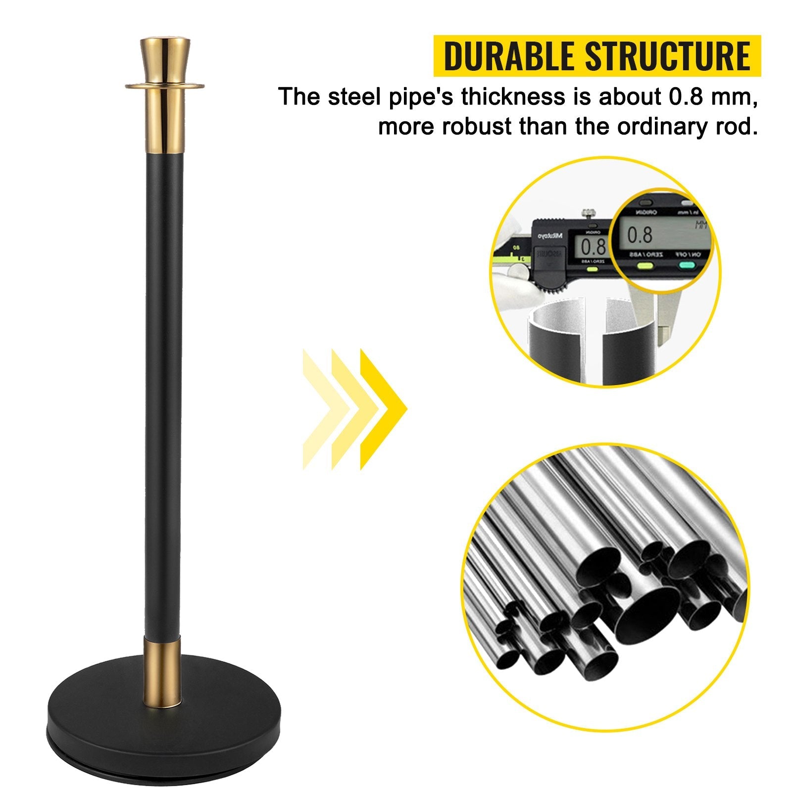 VEVOR Crowd Control Stanchion, Set of 6 Pieces Stanchion Set, Stanchion Set with 5 ft/1.5 m Black Velvet Rope, Black Crowd Control Barrier w/ Sturdy Concrete and Metal Base – Easy Connect Assembly 