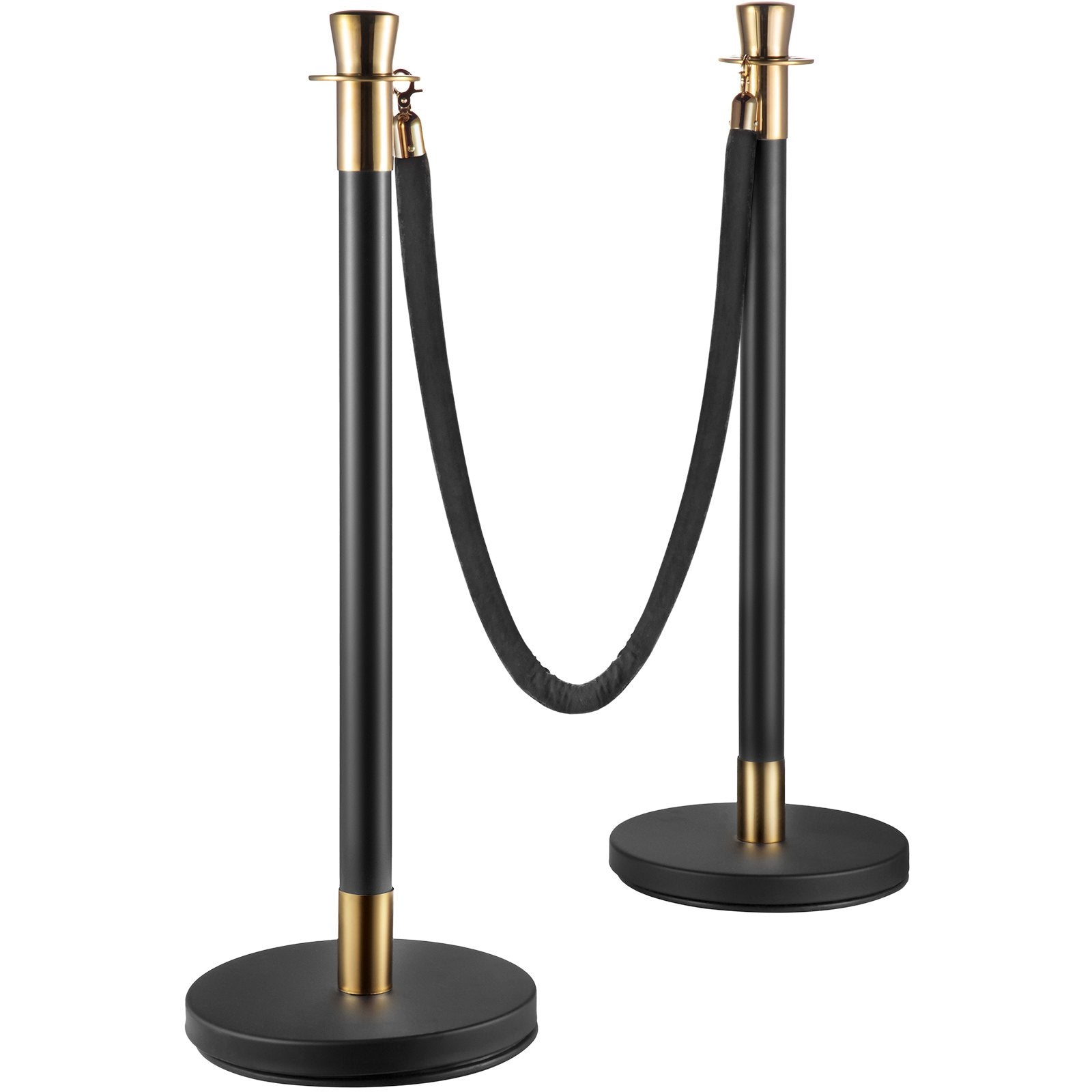 VEVOR Crowd Control Stanchion, Set of 6 Pieces Stanchion Set, Stanchion Set with 5 ft/1.5 m Black Velvet Rope, Black Crowd Control Barrier w/ Sturdy Concrete and Metal Base – Easy Connect Assembly 