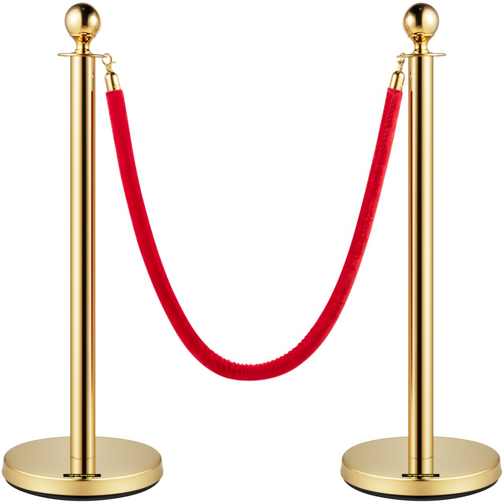 VEVOR 38 Inch Stanchion Posts Queue, Red Velvet Rope (3, Gold) 
