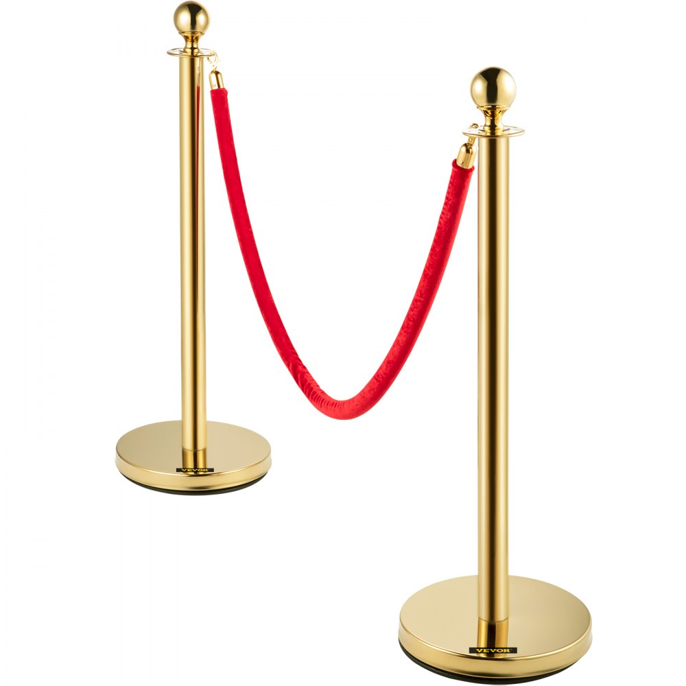 VEVOR 38 Inch Stanchion Posts Queue, Red Velvet Rope (3, Gold) 