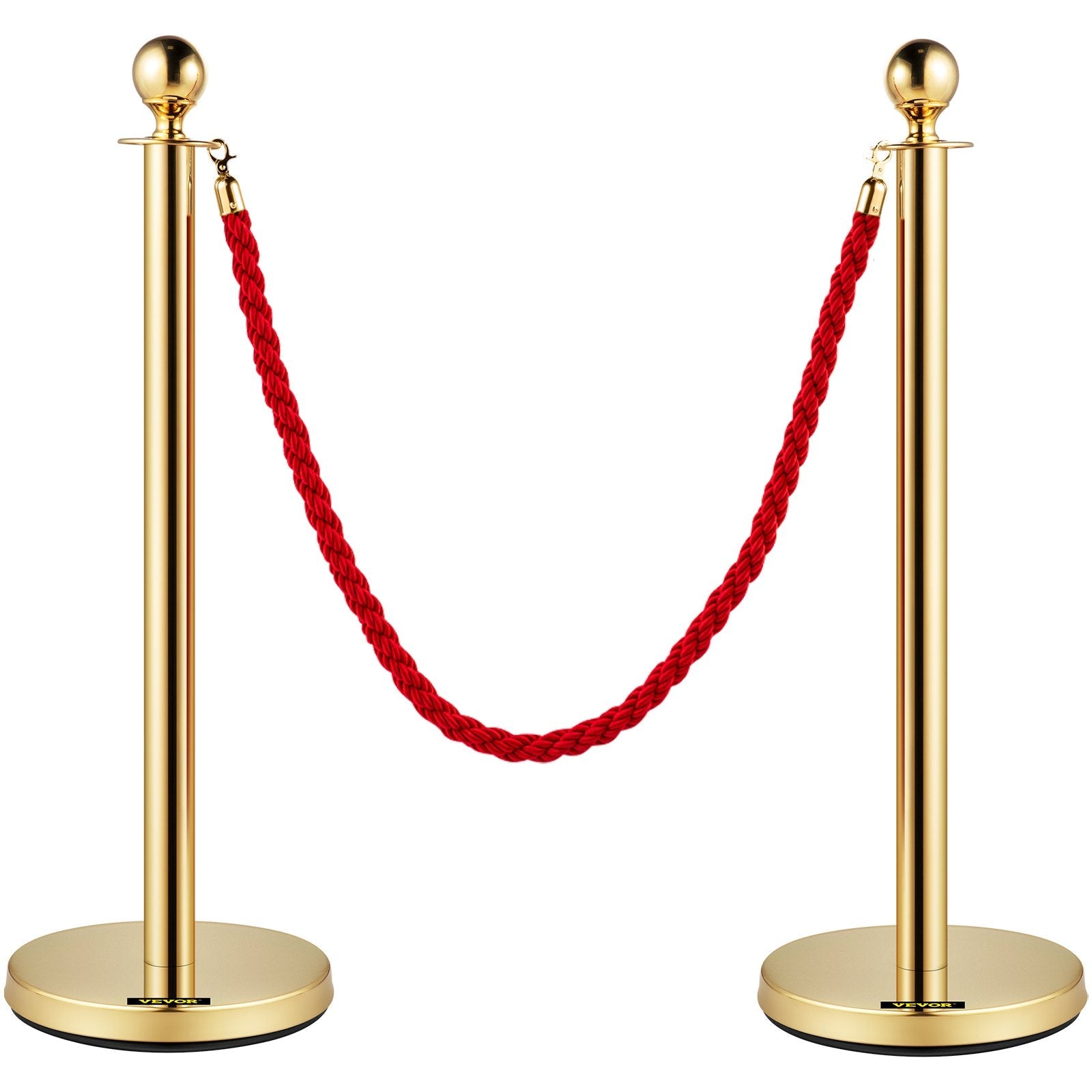 3pcs Red Twine Rope Stanchion Gold Post Crowd Control Queue Line Barrier 2 Lines 