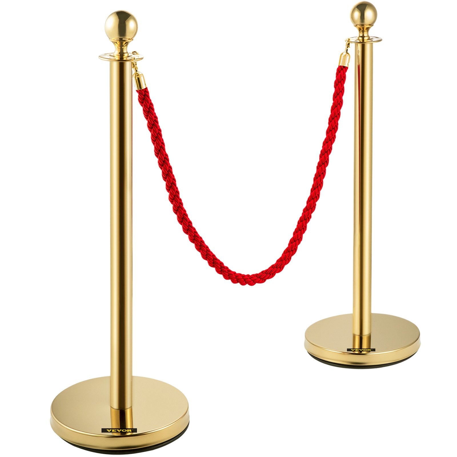 3pcs Red Twine Rope Stanchion Gold Post Crowd Control Queue Line Barrier 2 Lines 