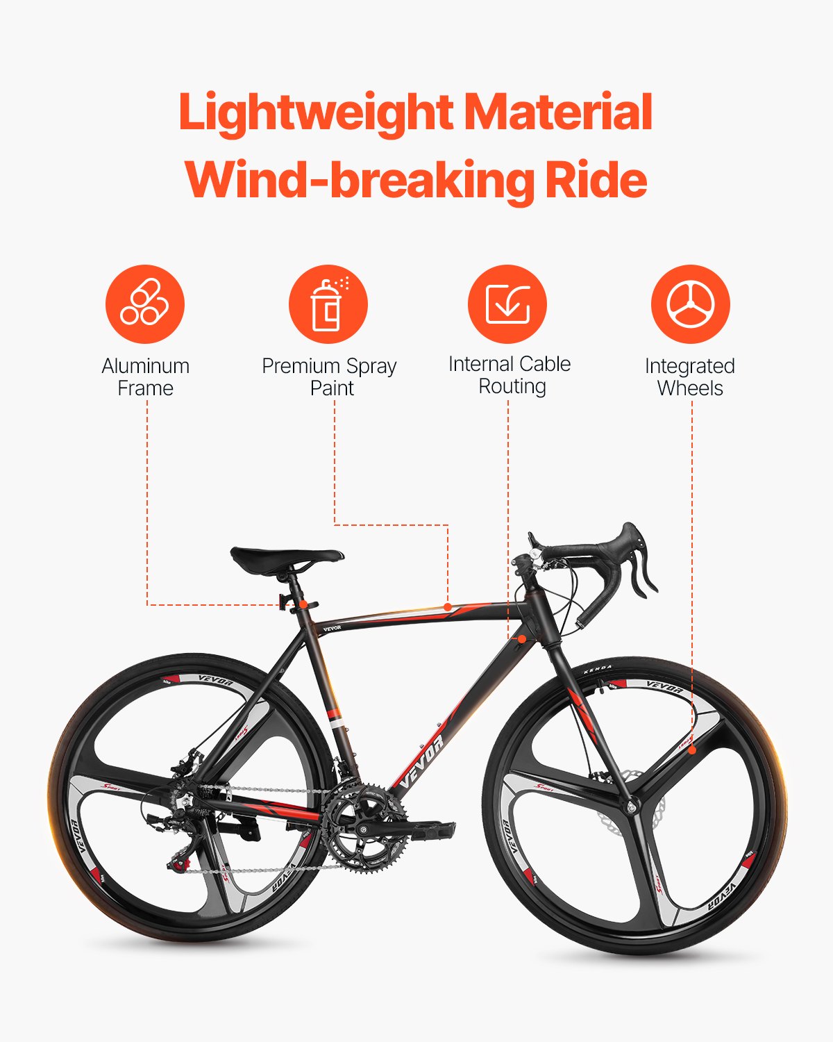 VEVOR Road Bike Racing Bicycle 700C Shimano 14 Speeds Aluminum Alloy Disc Brake 