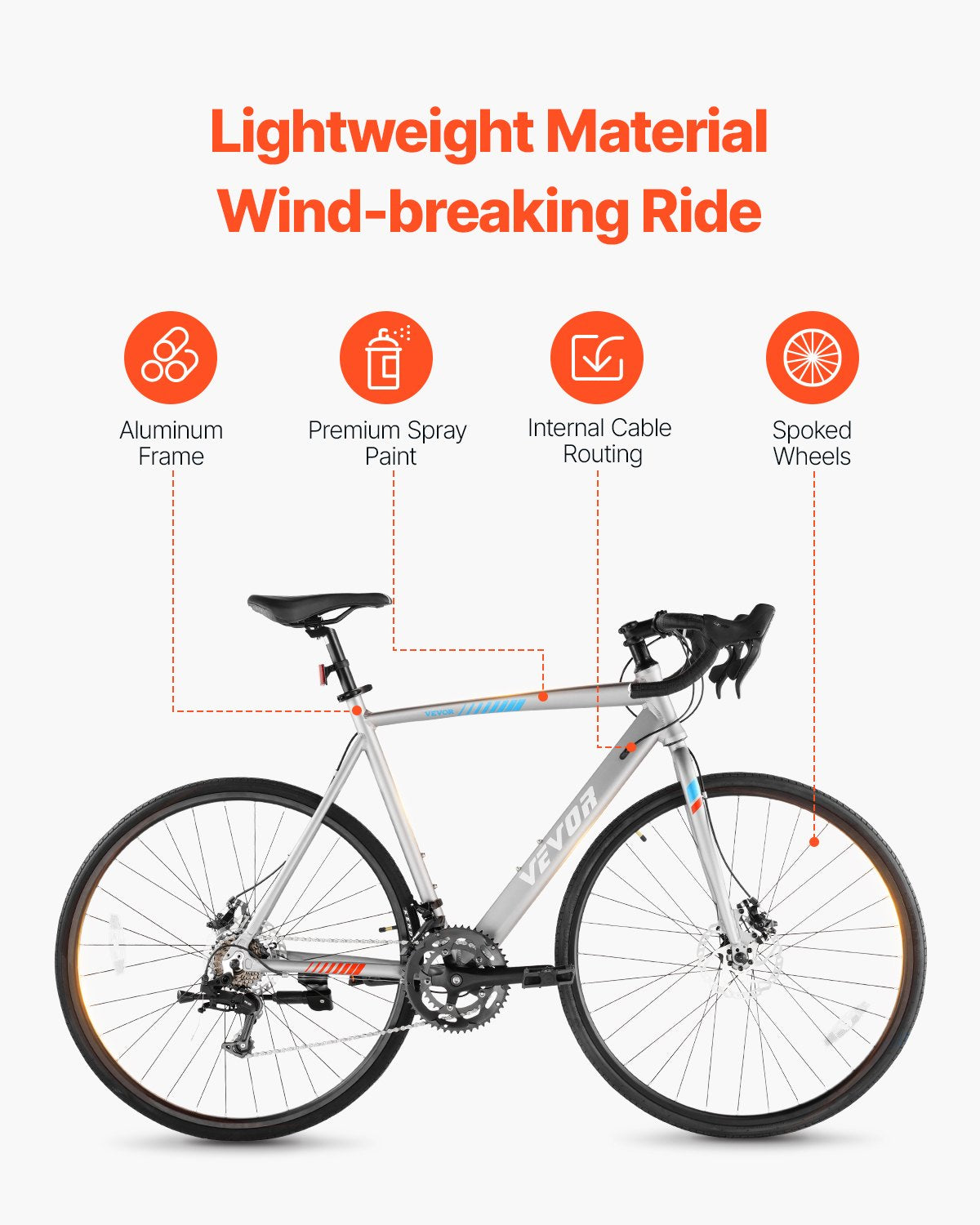 VEVOR Road Bike Racing Bicycle 700C L-TWOO 14 Speeds Aluminum Alloy Disc Brake 