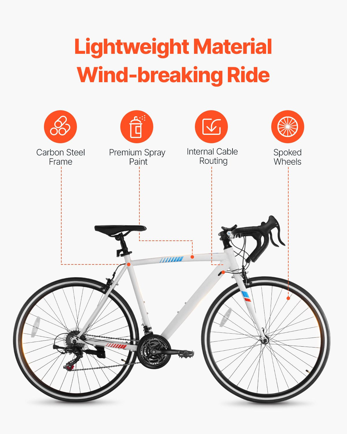VEVOR Road Bike Racing Bicycle 700C Shimano 21 Speeds Carbon Steel Caliper Brake 