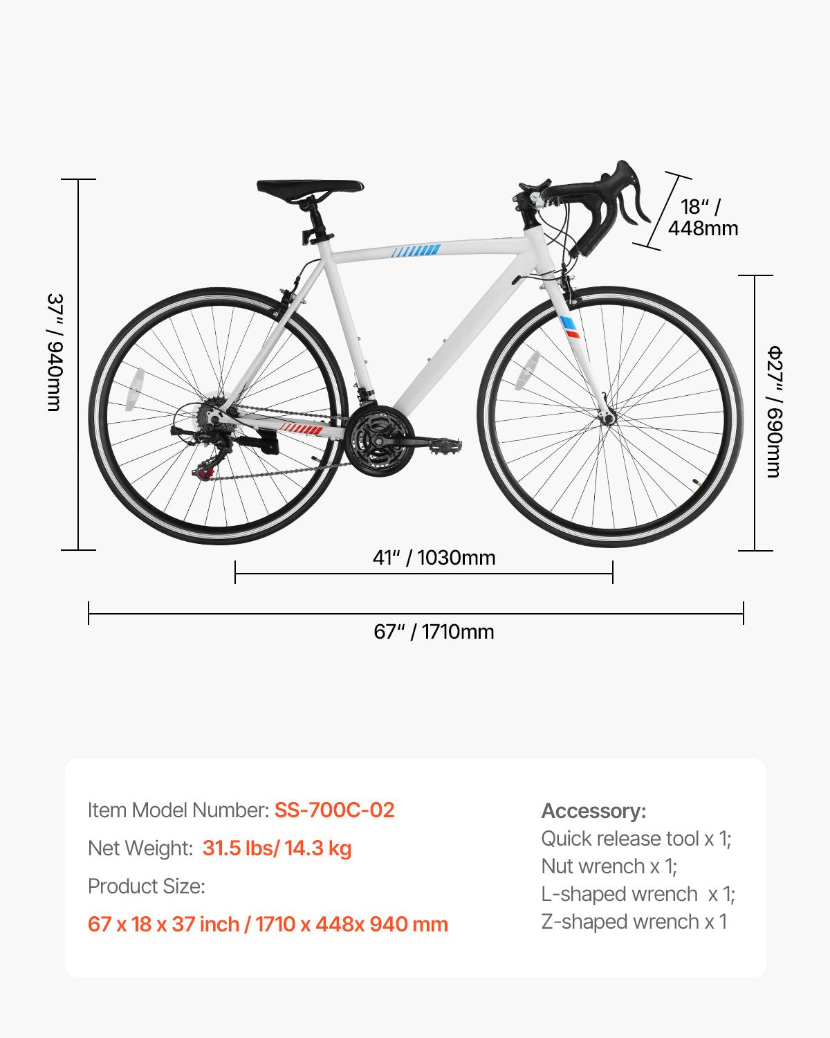 VEVOR Road Bike Racing Bicycle 700C Shimano 21 Speeds Carbon Steel Caliper Brake 