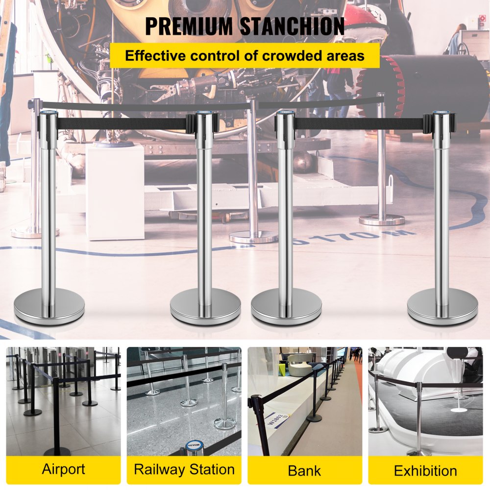 VEVOR Crowd Control Stanchion Stanchion Set 2 Pieces with 6.6 ft/2 m Black Belt 