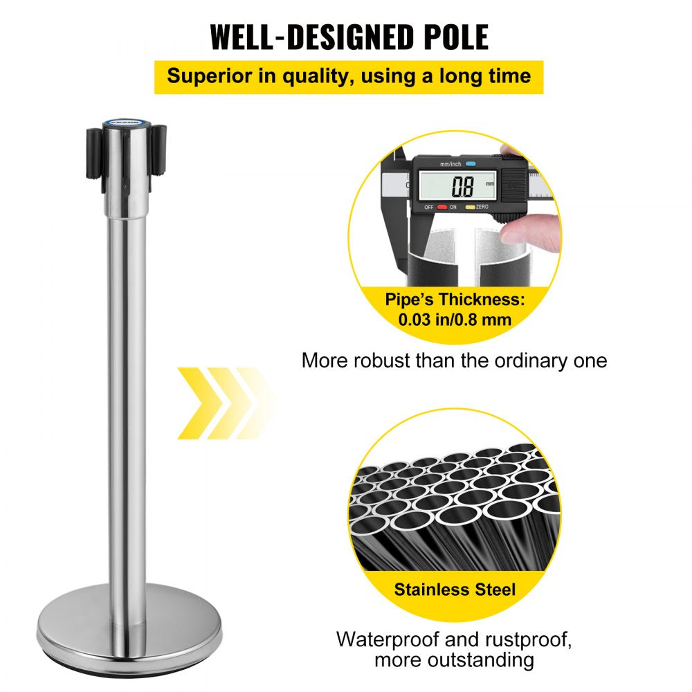 VEVOR Crowd Control Stanchion Stanchion Set 2 Pieces with 6.6 ft/2 m Black Belt 