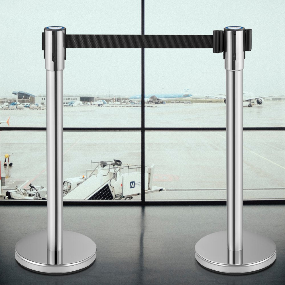 VEVOR Crowd Control Stanchion Stanchion Set 2 Pieces with 6.6 ft/2 m Black Belt 