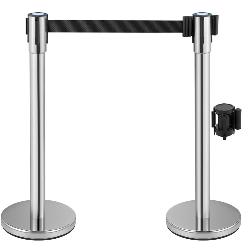 VEVOR Crowd Control Stanchion Stanchion Set 2 Pieces with 6.6 ft/2 m Black Belt 