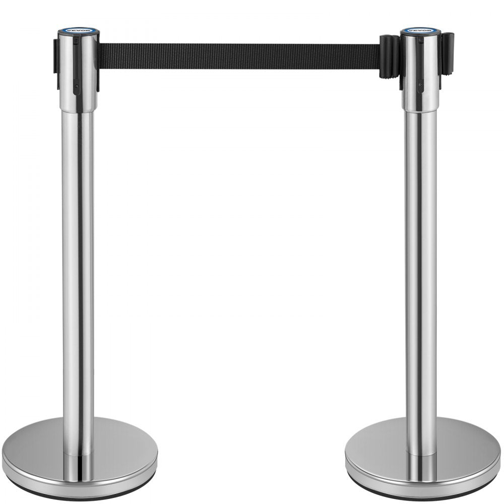 VEVOR Crowd Control Stanchion Stanchion Set 2 Pieces with 6.6 ft/2 m Black Belt 