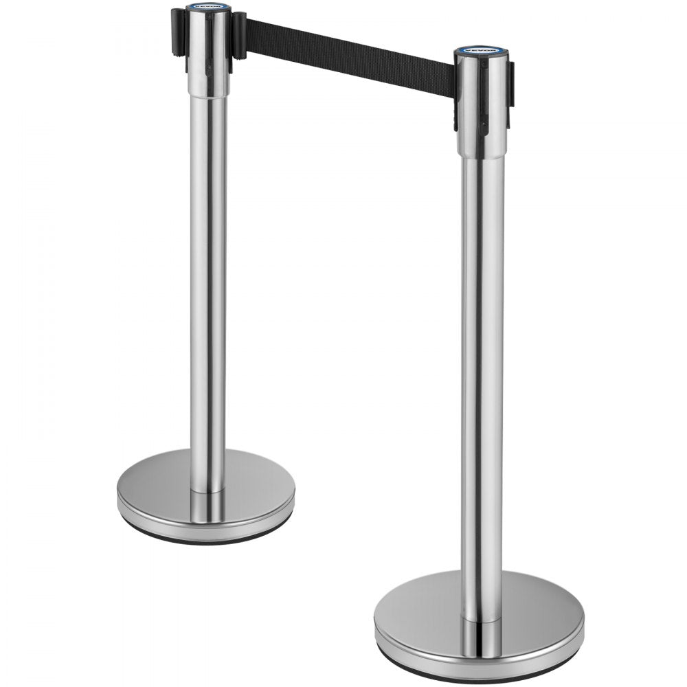 VEVOR Crowd Control Stanchion Stanchion Set 2 Pieces with 6.6 ft/2 m Black Belt 