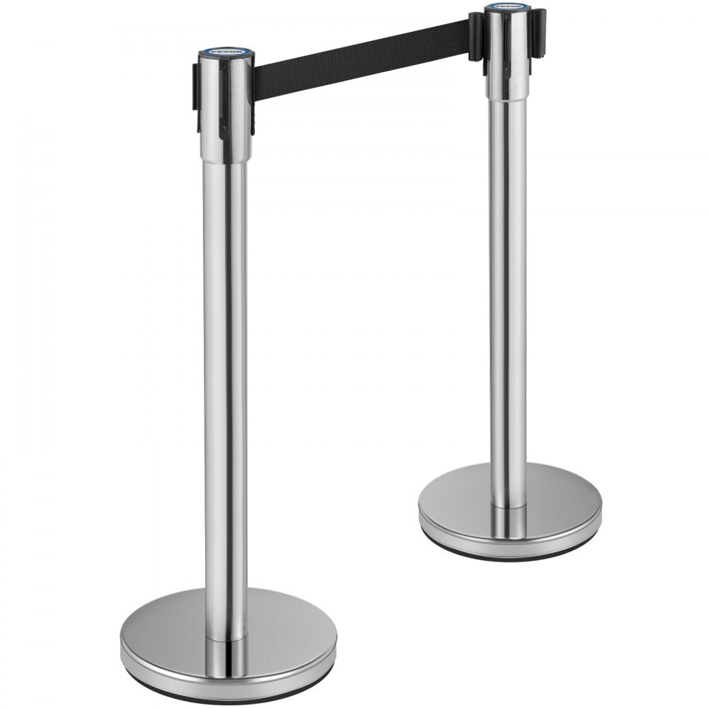 VEVOR Crowd Control Stanchion Stanchion Set 2 Pieces with 6.6 ft/2 m Black Belt 