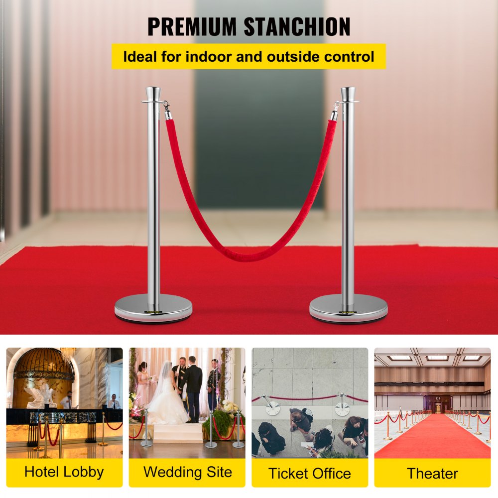 VEVOR Crowd Control Stanchion Stanchion Set 2 Pieces Set with Red Velvet Rope 