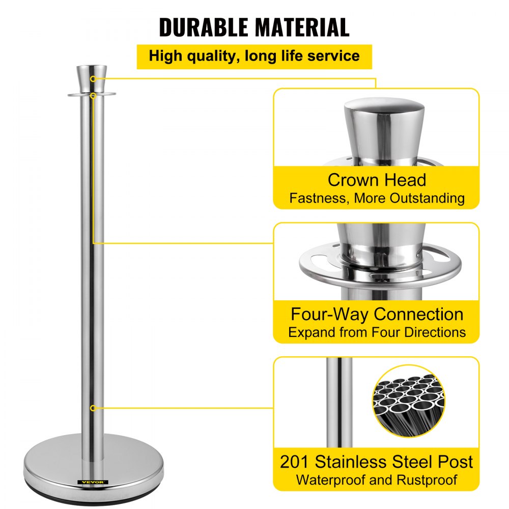 VEVOR Crowd Control Stanchion Stanchion Set 2 Pieces Set with Red Velvet Rope 