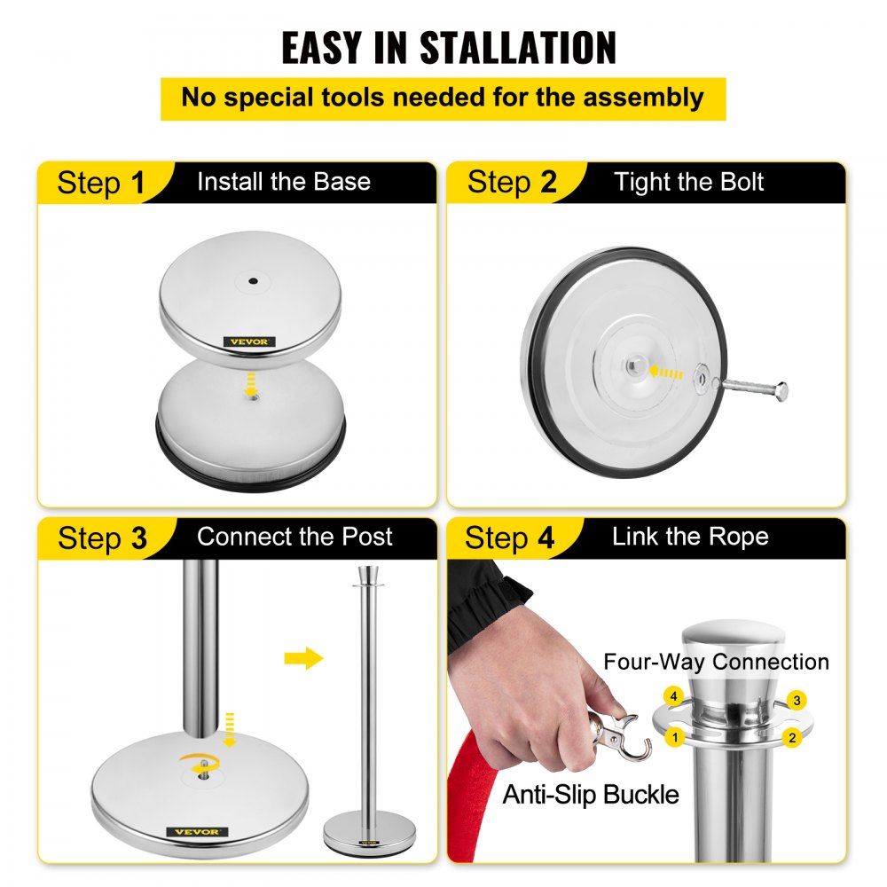 VEVOR Crowd Control Stanchion Stanchion Set 2 Pieces Set with Red Velvet Rope 