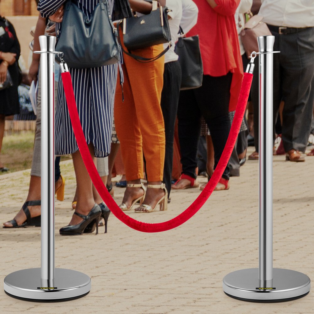 VEVOR Crowd Control Stanchion Stanchion Set 2 Pieces Set with Red Velvet Rope 