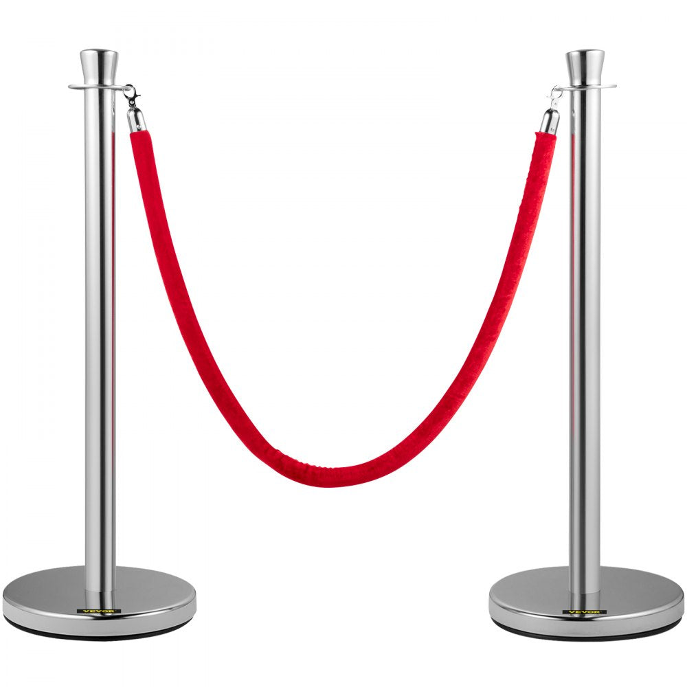 VEVOR Crowd Control Stanchion Stanchion Set 2 Pieces Set with Red Velvet Rope 