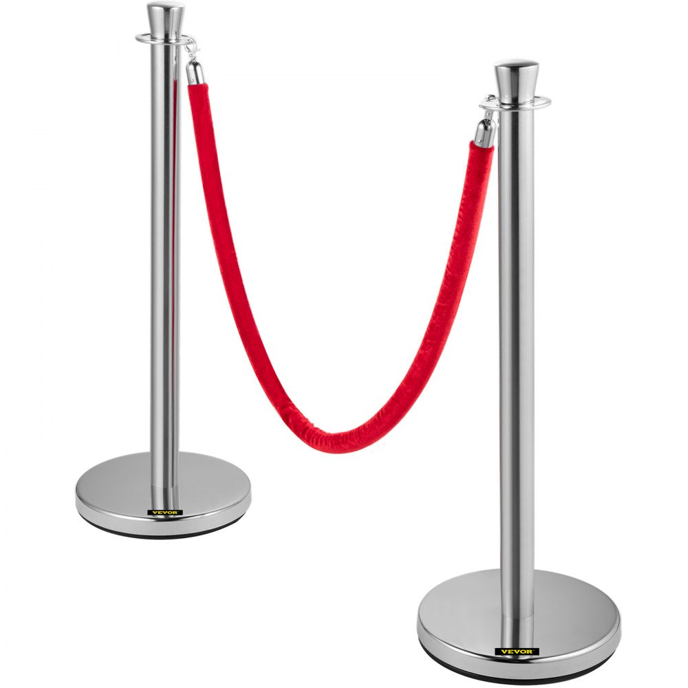 VEVOR Crowd Control Stanchion Stanchion Set 2 Pieces Set with Red Velvet Rope 