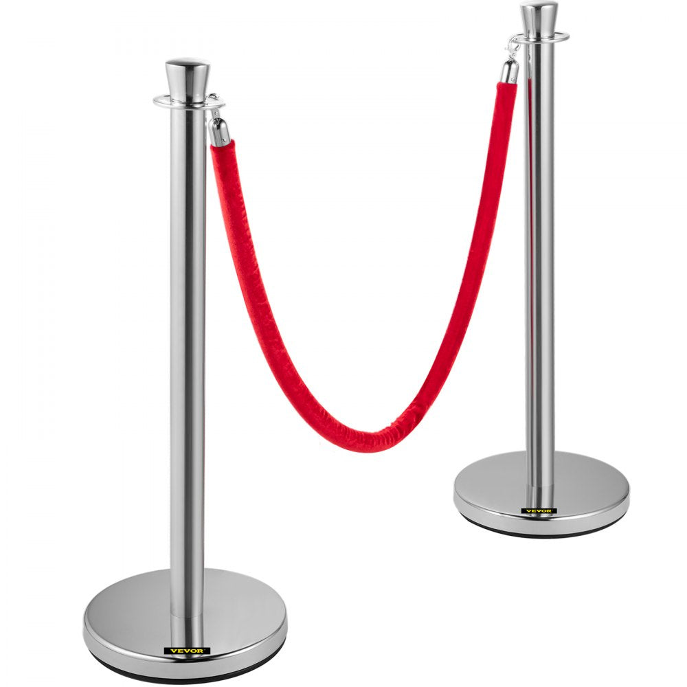 VEVOR Crowd Control Stanchion Stanchion Set 2 Pieces Set with Red Velvet Rope 