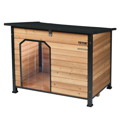 VEVOR Outdoor Dog House, Waterproof Insulated Dog House with Elevated Floor, Anti-Bite Wood Dog House Outdoor Iron Frame, Open Roof, for Medium to Large Dogs 