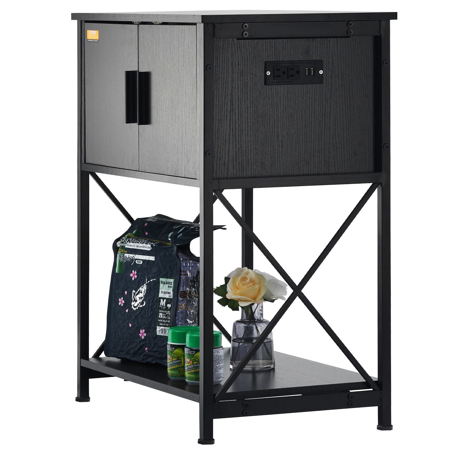 VEVOR Aquarium Stand, 20 Gallon Fish Tank Stand, 25.6 x 16.5 x 31.9 in Steel and MDF Turtle Tank Stand, 167.6 lbs Load Capacity, Reptile Tank Stand with Storage Cabinet and Embedded Power Panel, Black 