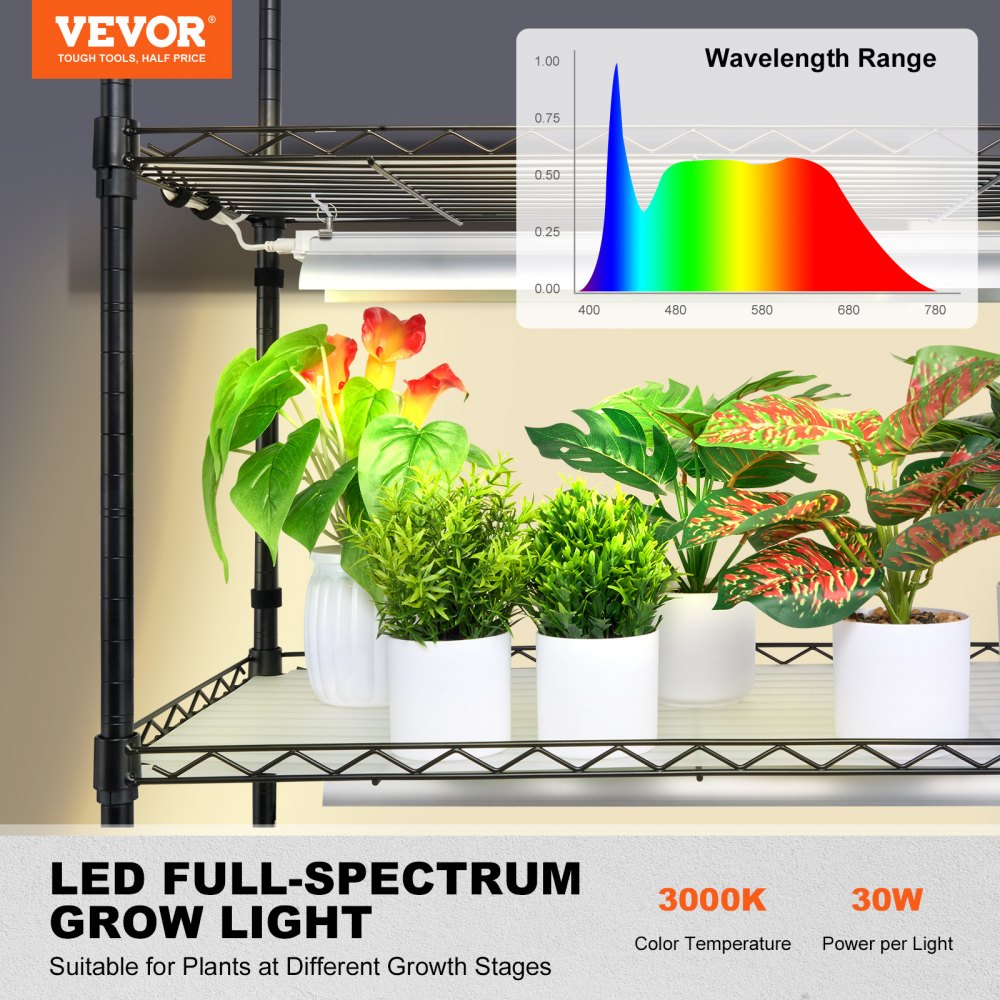 VEVOR Plant Stand with Grow Lights 4 Tiers 180W 59.1" Tall Plant Grow Shelf 