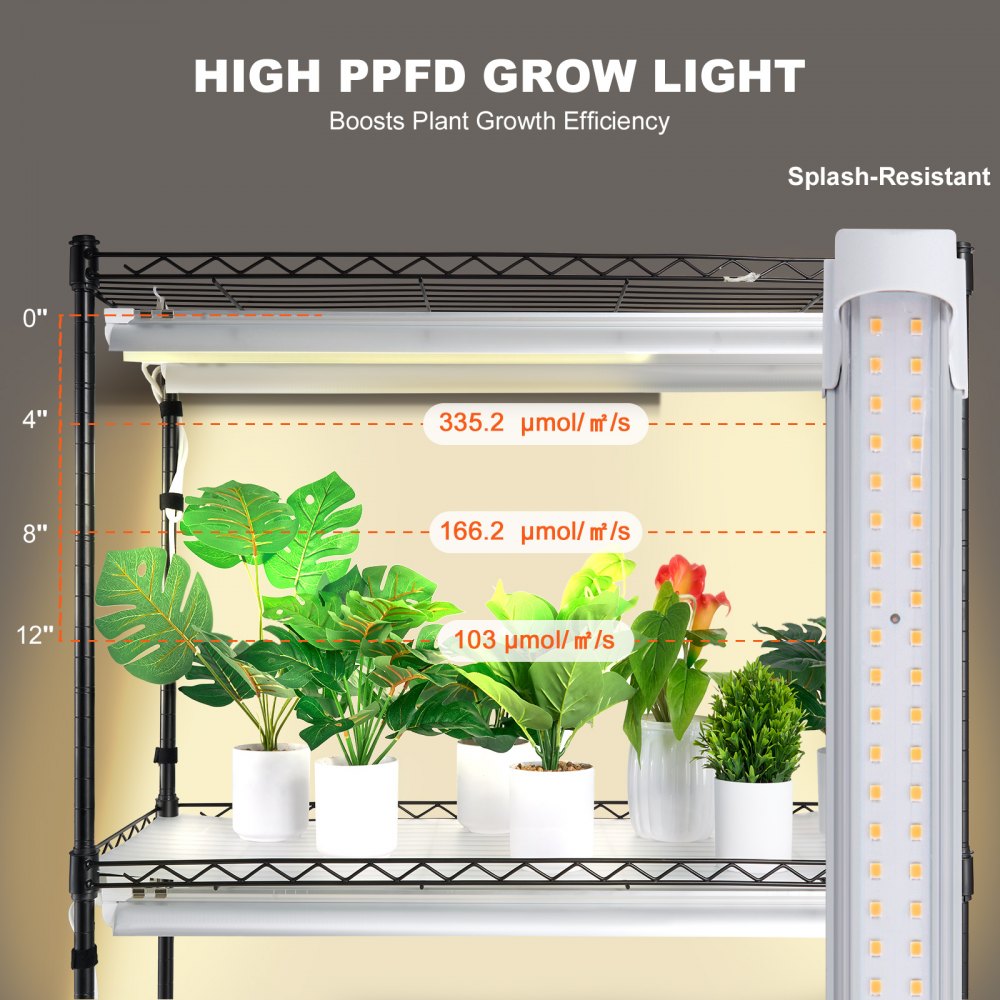 VEVOR Plant Stand with Grow Lights 4 Tiers 180W 59.1" Tall Plant Grow Shelf 