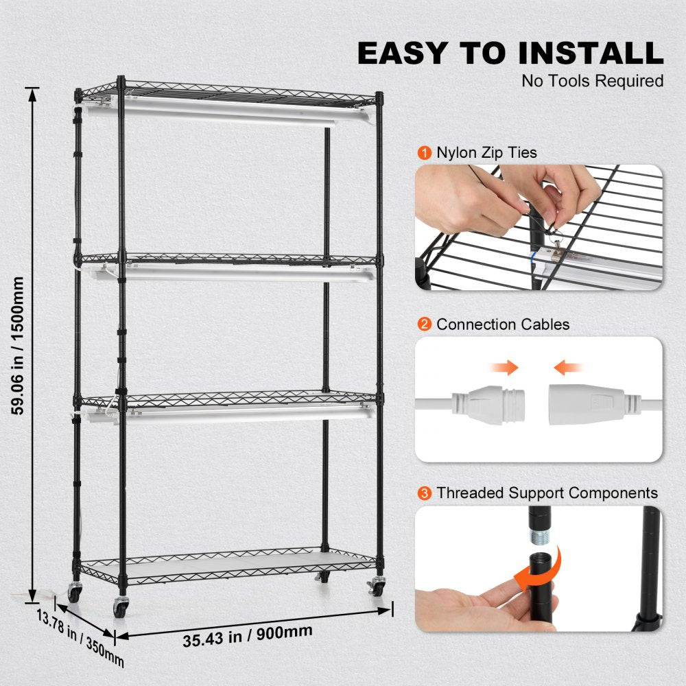 VEVOR Plant Stand with Grow Lights 4 Tiers 180W 59.1" Tall Plant Grow Shelf 
